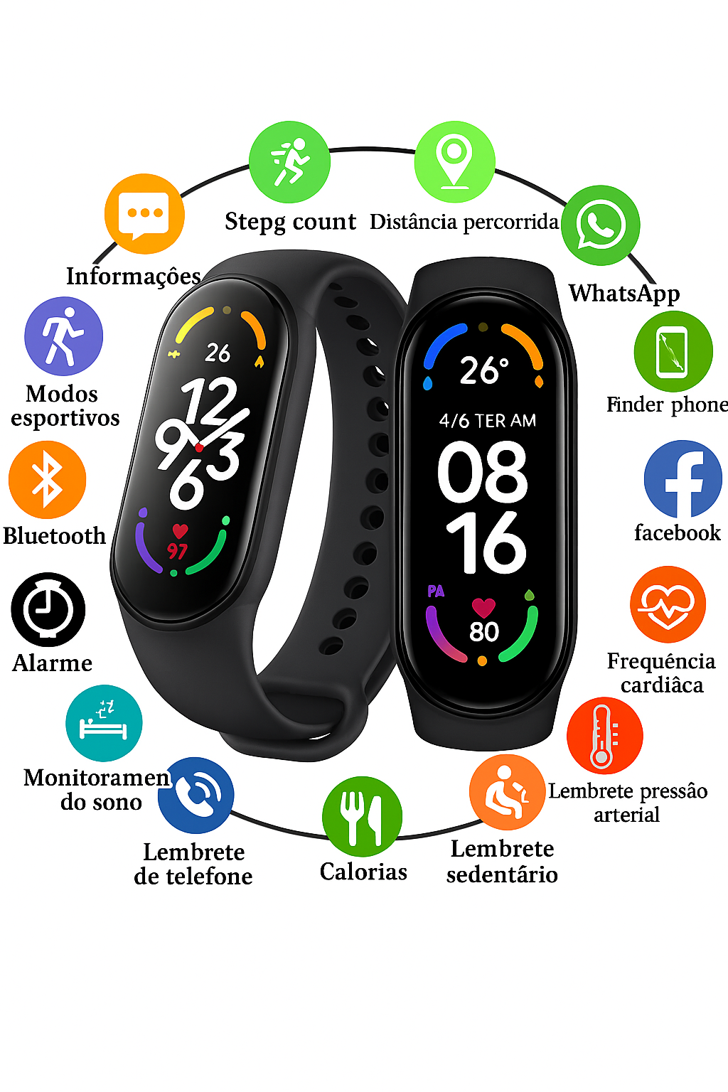 Smartwatch M7 – Monitor Cardíaco, Pressão Arterial e Rastreador Fitness | Pulseira Inteligente Unissex